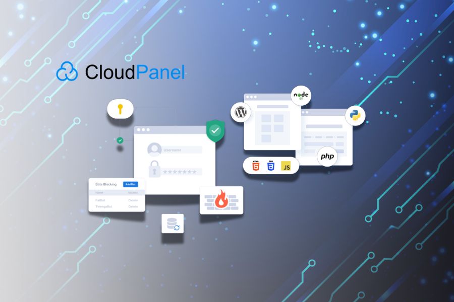 CloudPanel: panel de control con inicio de sesión seguro, bloqueo de bots, firewall, base de datos y soporte para WordPress, Node.js, Python y PHP
